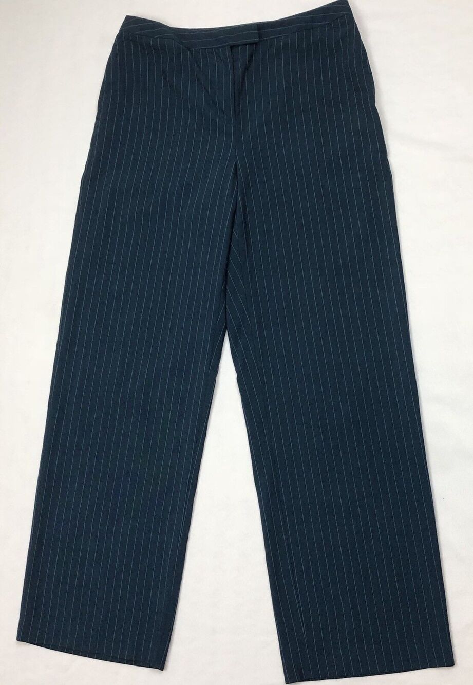 Evan Picone Dress Pants Women 10 Blue Stretch Pinstripe Wide Leg Pocket Workwear